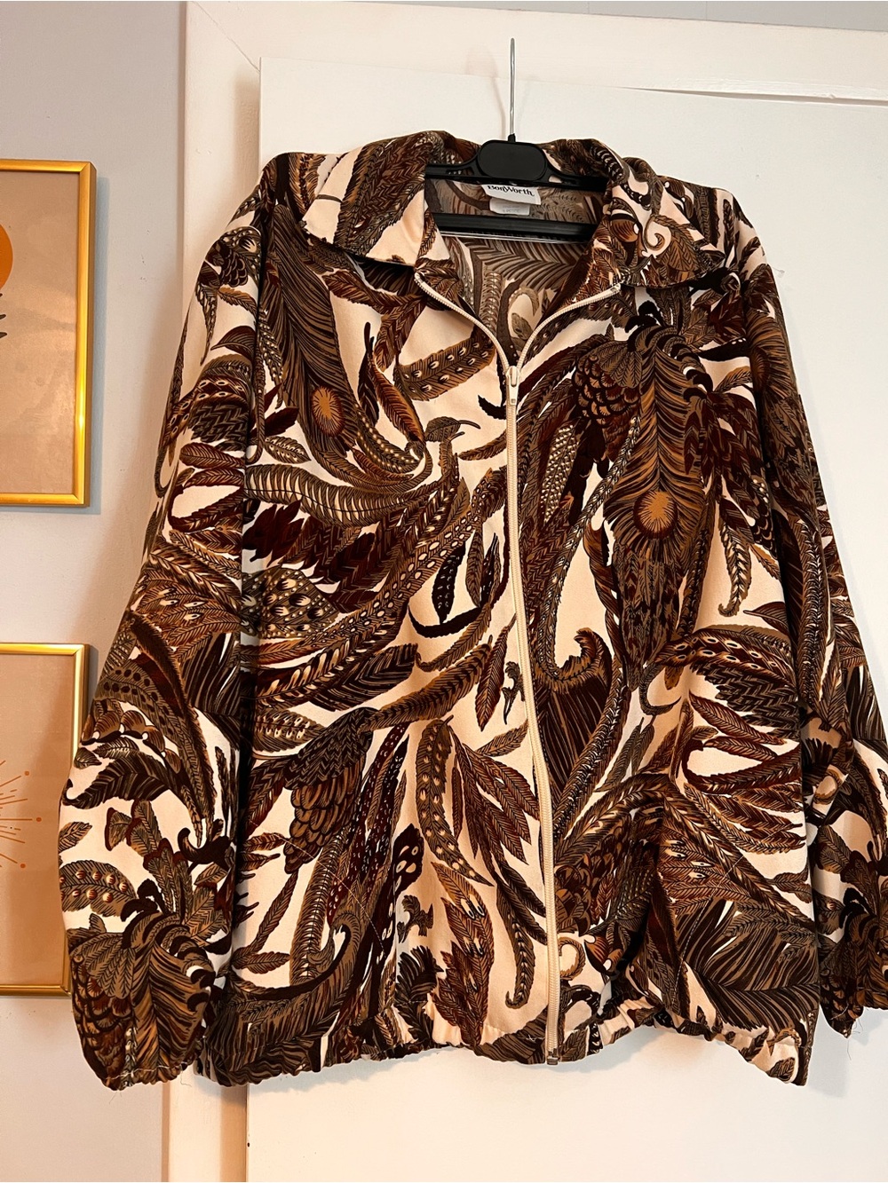 BonWorth Brown & Cream Feather-Print Bomber Jacket